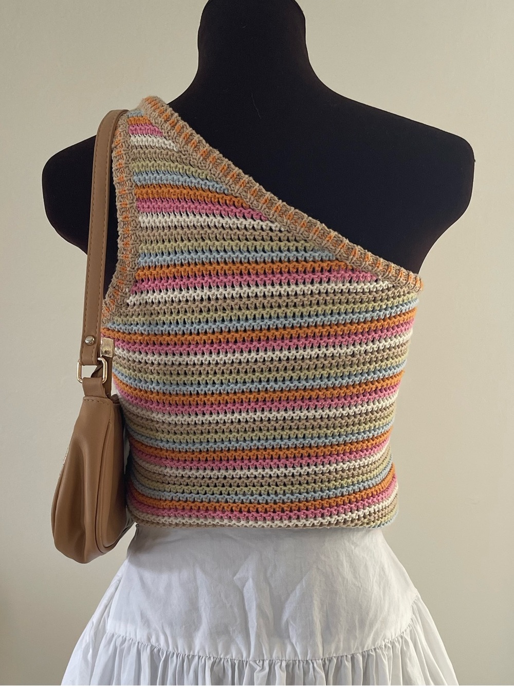 Emory Park Crochet One-Shoulder Tank in Pastel Stripes summer resort wear medium